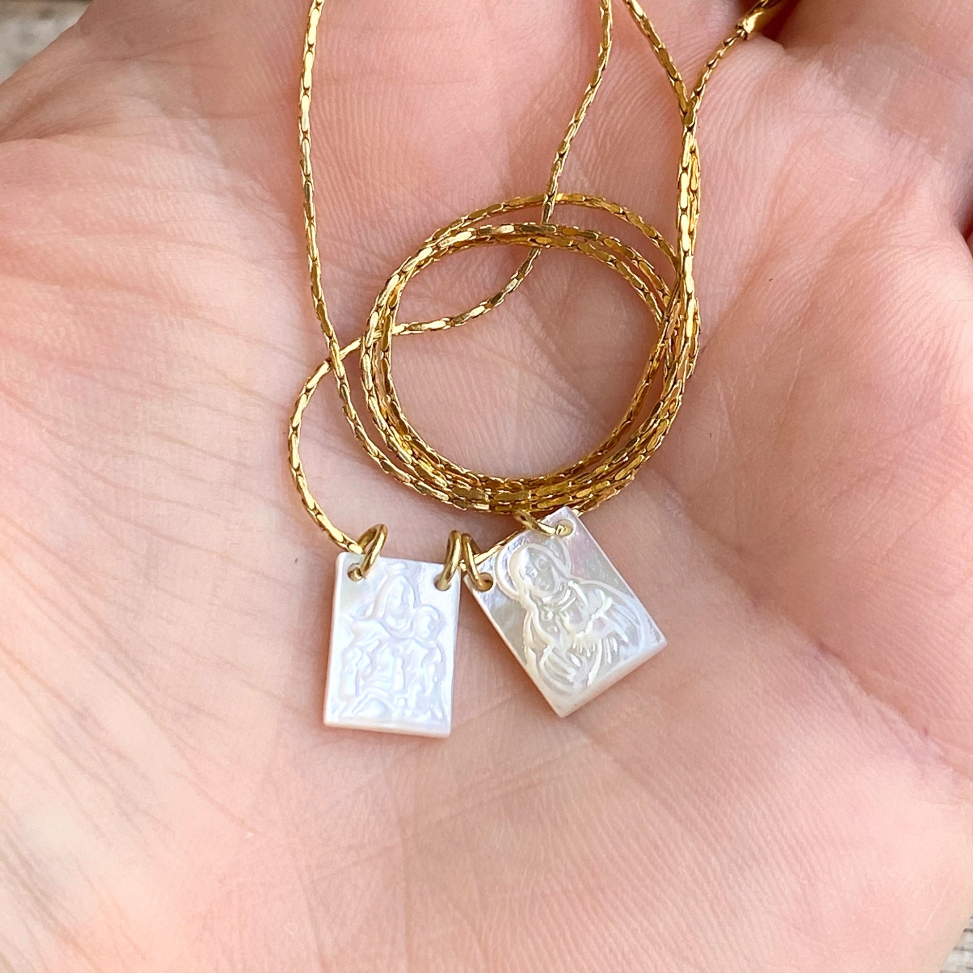 14k gold necklace & pendant Virgin Mary heart 16-22